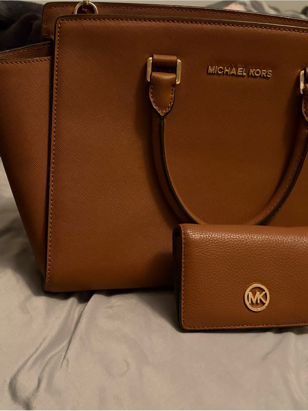 Michael Kors Tan Saffiano Leather Tote with Matching Wallet